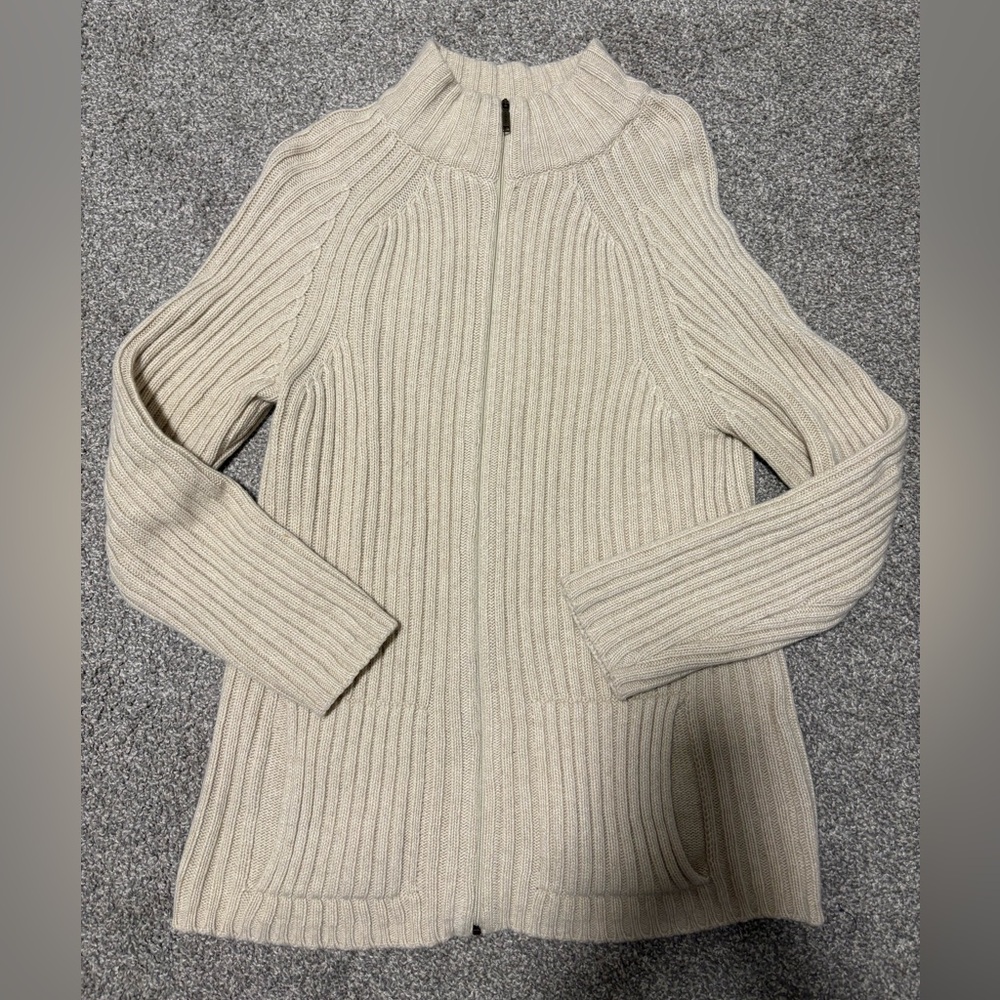 MaxMara Ribbed Full Zip Cashmere‎ & Wool Winter Fall Sweater Women's Size Medium - Picture 2 of 12